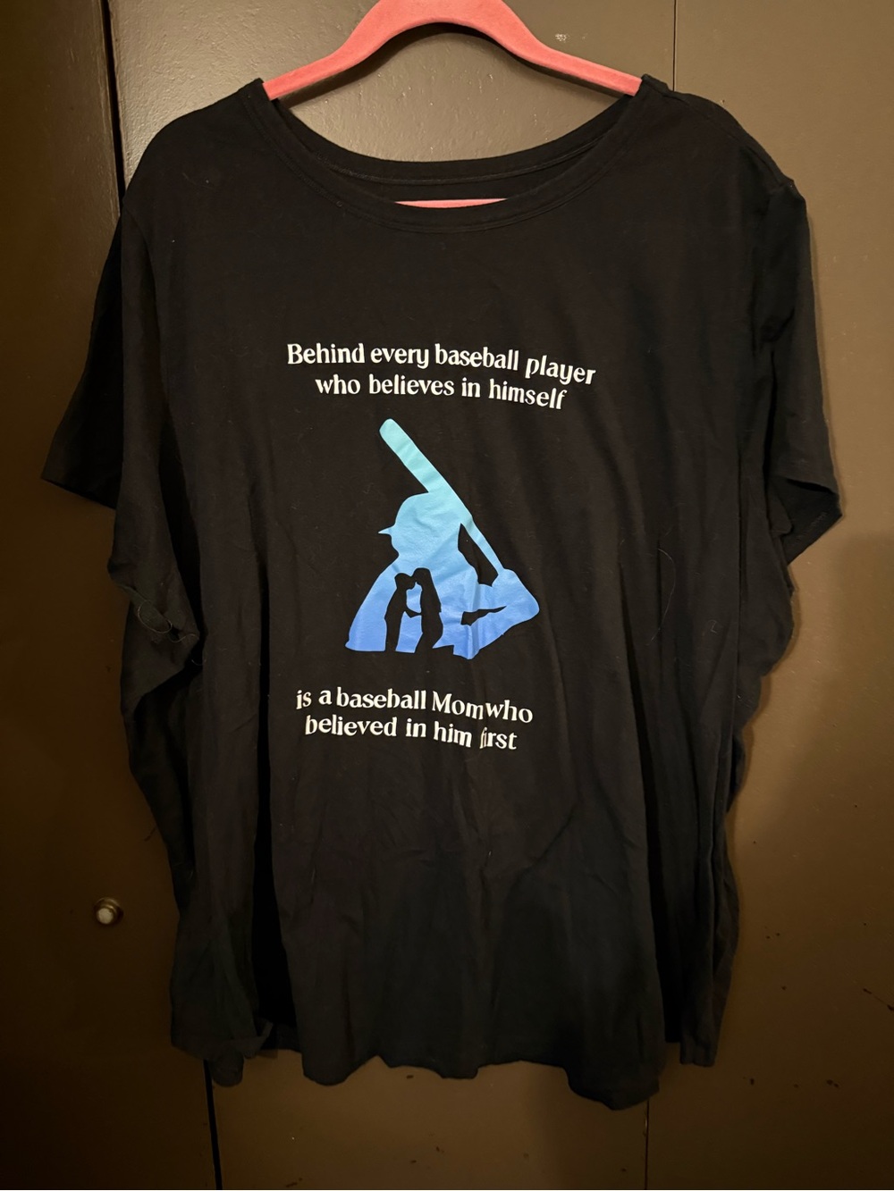 Old Navy Black Tee with Blue Baseball Silhouette and Mom Quote